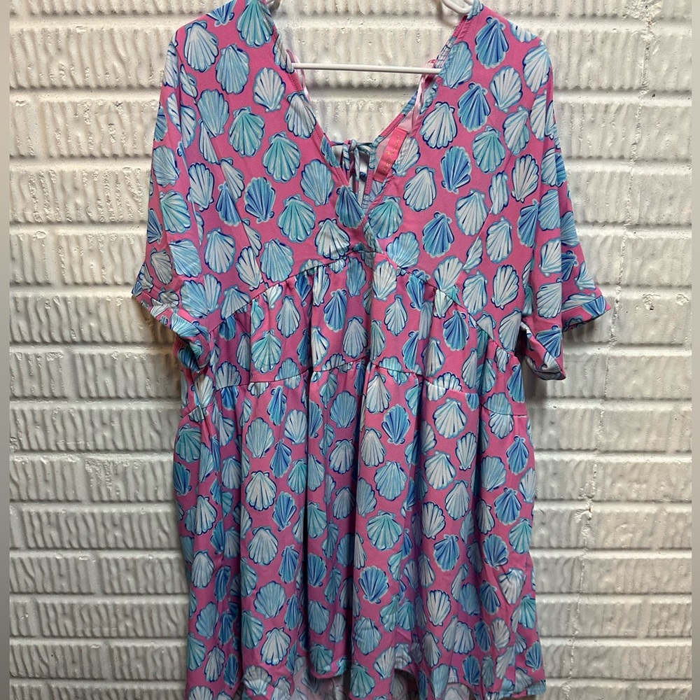 Simply Southern Pink and Blue Shell Mini Dress